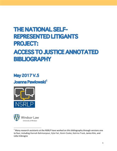 Pdf The National Self Represented Litigants Project