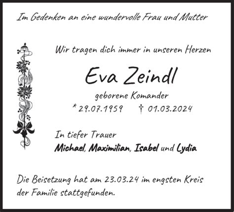 Traueranzeigen Von Eva Zeindl Trauer Merkur De