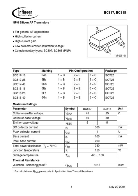 Bc817 Infineon Technologies Ag Transistors Hoja De Datos Ficha