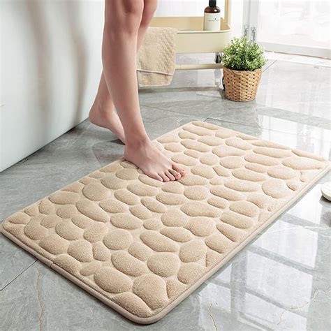 Cobblestone Embossed Bathroom Bath Mat Washable In Memory Foam