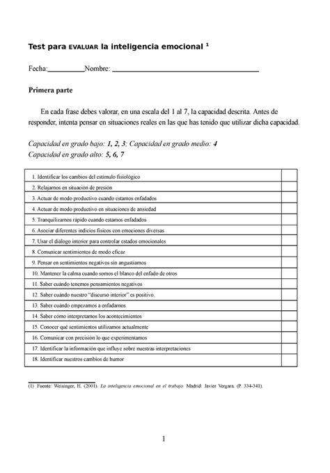 TEST DE Inteligencia Emocional TA 1 Test Para EVALUAR La