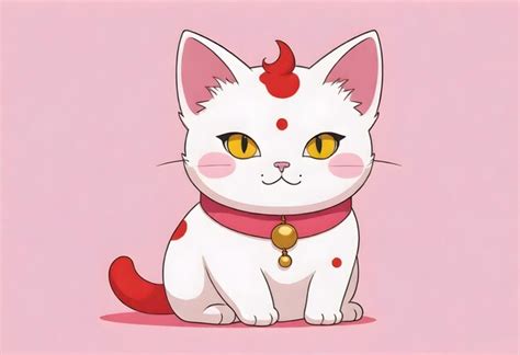 Premium Photo A White Cat With A Red Bow On Its Neck Sits On A Pink