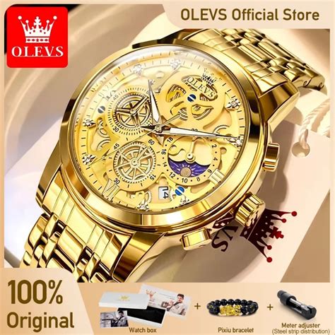 OLEVS Rel Gio De Quartzo Imperme Vel Masculino Luxo Original Dourado