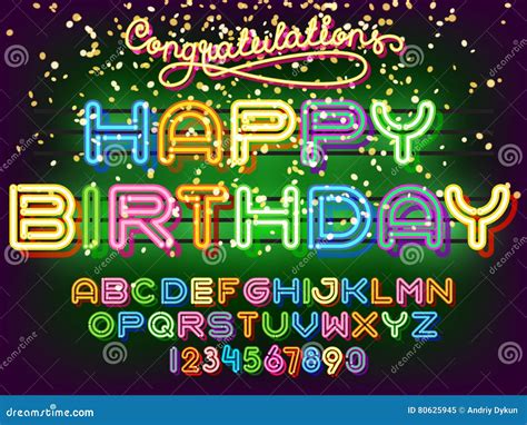 Happy Birthday Lettering Neon Font Stock Vector Illustration Of