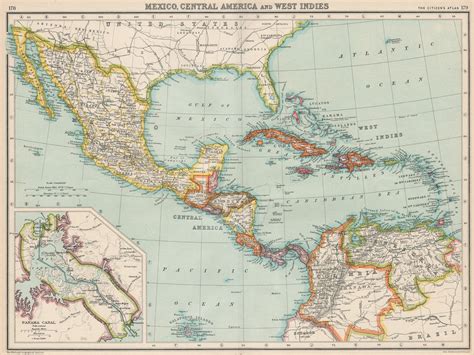 CENTRAL AMERICA. Gulf of Mexico Caribbean. Panama Canal. BARTHOLOMEW 1924 map