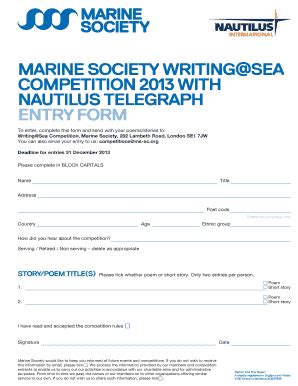 Fillable Online Marine Society MARINE SOCIETY WRITINGSEA COMPETITION