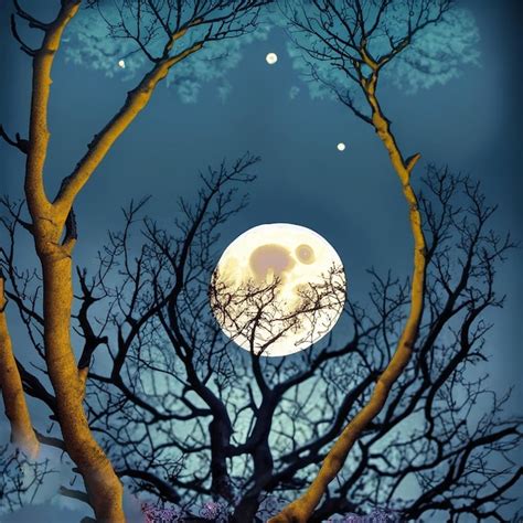 Premium AI Image Photo Full Moon Is Seen Through The Branches Of A