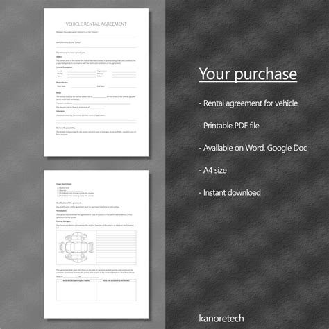 Car Rental Agreement In English Car Rental Agreement Etsy