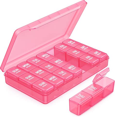 Amazon AMOOS Pink Pill Organizer 3 Times A Day Weekly Pill Box