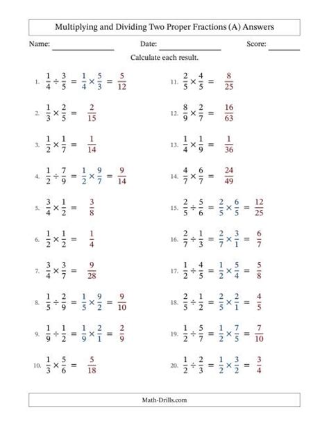 Multiplying And Dividing Two Proper Fractions With No Simplifying A