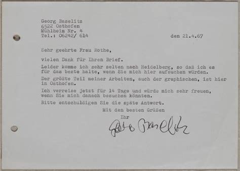 Baselitz G Geb Maschinenschr Brief Mit Eigenh U