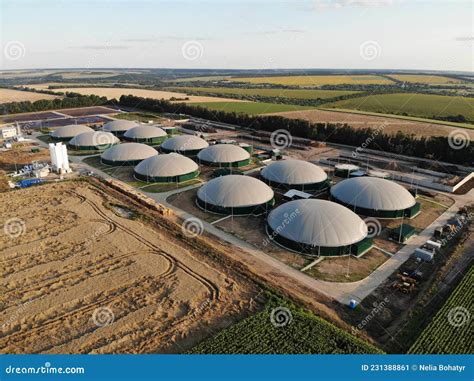 Biogas Complex On Nature Landscape Agricultural Plant For Biomass