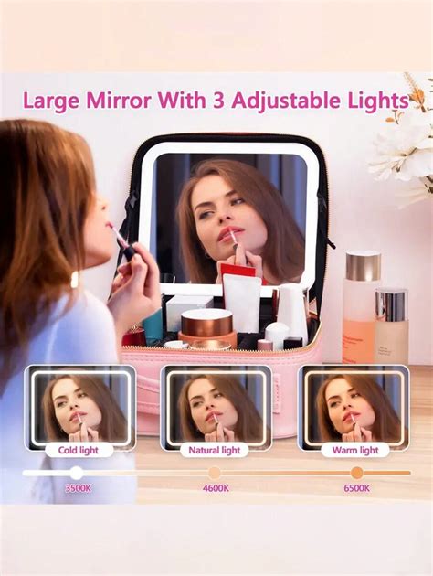 Travel Makeup Bag With Led Lighted Make Up Case With Mirror 3 Color