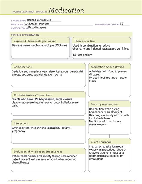 Ati Medication Template Lorazepam Medication Valery Parra Student Name