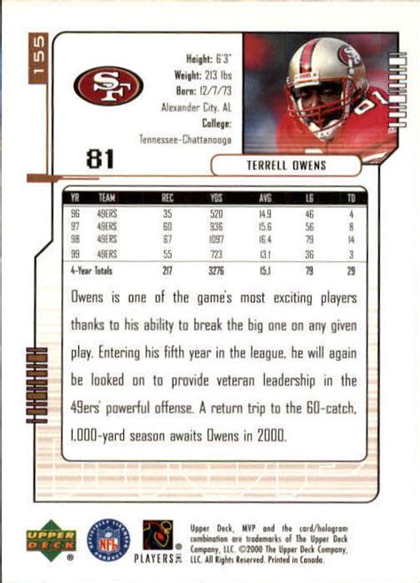 2000 Upper Deck MVP 155 Terrell Owens NM MT EBay