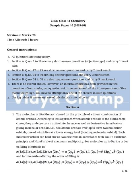 Fillable Online Cbse Class Chemistry Sample Paper Set Marks Fax