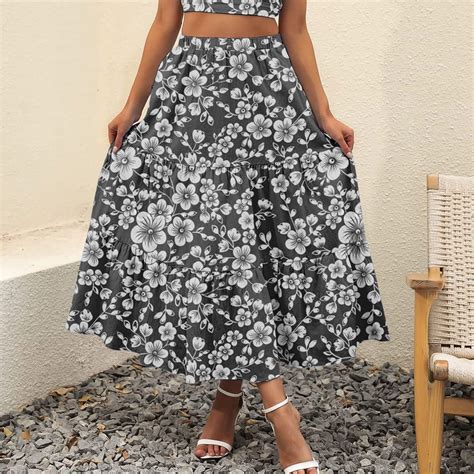 Jngsa Women S Summer Plus Size Skirts Casual Floral Print Beach Long