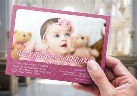 Pink Baptism Invitation Template Editable Baptism Template Girl Christening Invitation Template