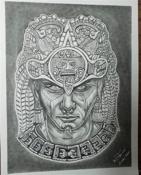 Aztec Warrior Drawing Black White