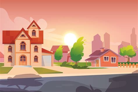 Premium Vector Sunset On The City