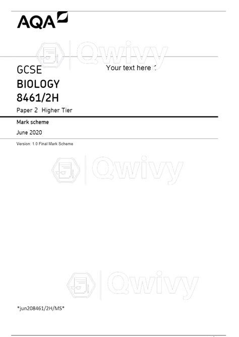 Aqa Gcse Biology H Paper Higher Tier Mark Scheme June