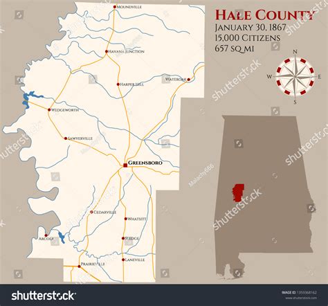 Large Detailed Map Hale County Alabama Stock Vector (Royalty Free ...