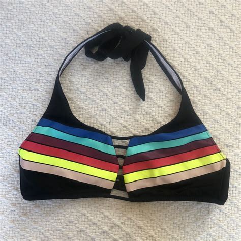 Victorias Secret Black Multi Color Stripe Bikini Top … Gem