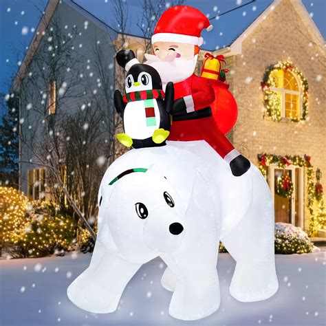 6ft Christmas Inflatables Polar Bear With Penguin Santa