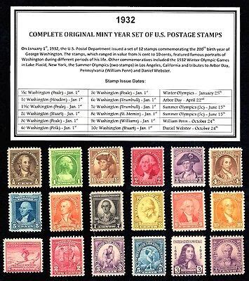 1932 COMPLETE COMMEMORATIVE YEAR SET OF MINT -MNH- VINTAGE U.S. POSTAGE ...