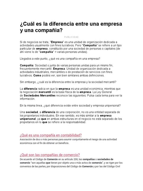 La Diferencia Entre Empresa Y Compañía Pdf Business Sociedad