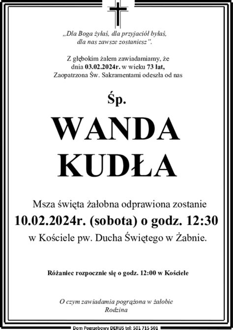 Śp Wanda Kudła A W Derus Usługi Pogrzebowe Tarnów