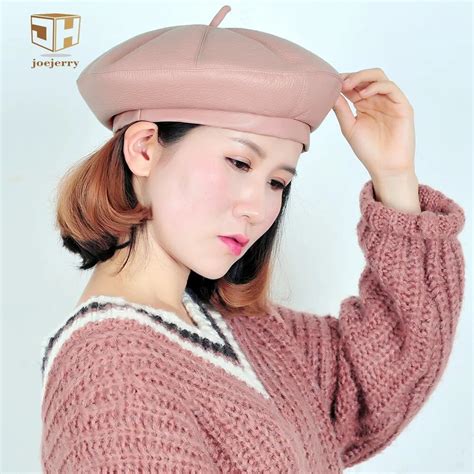 Joejerry Falt Leather Beret Women Winter Caps French Hat Artist Beret