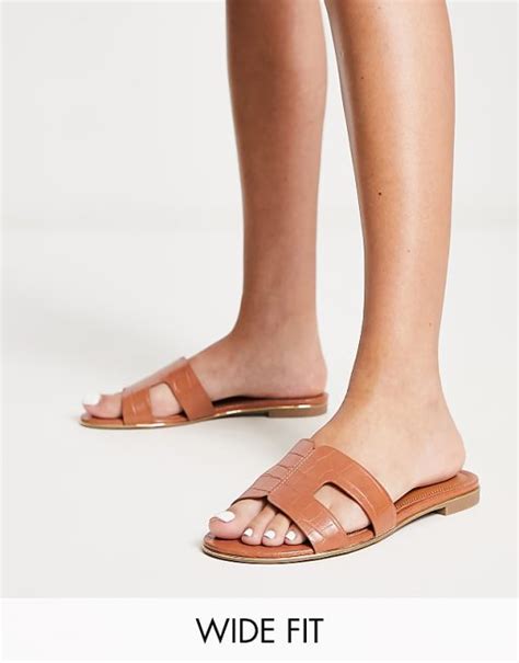 Dune London Wide Fit Loopy Slip On Flat Sandals In Tan Asos