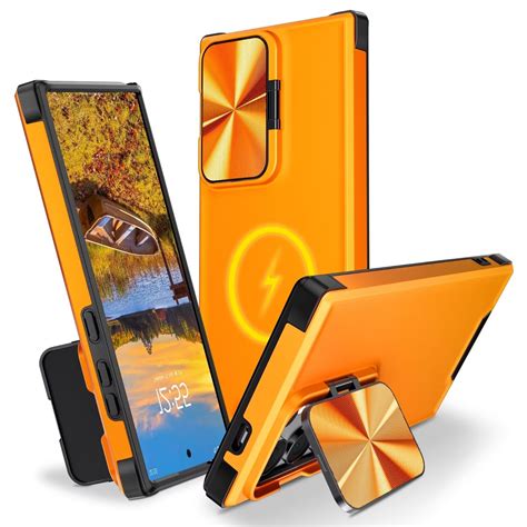 Magnetic for Samsung Galaxy S24 Ultra Orange Case with Camera Cover