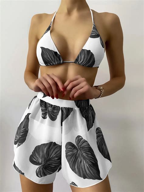 3pack Leaf Print Triangle Bikini Swimsuit Shorts Artofit