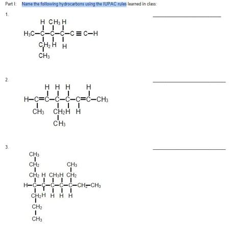 Solved Part 1 Name The Following Hydrocarbons Using The