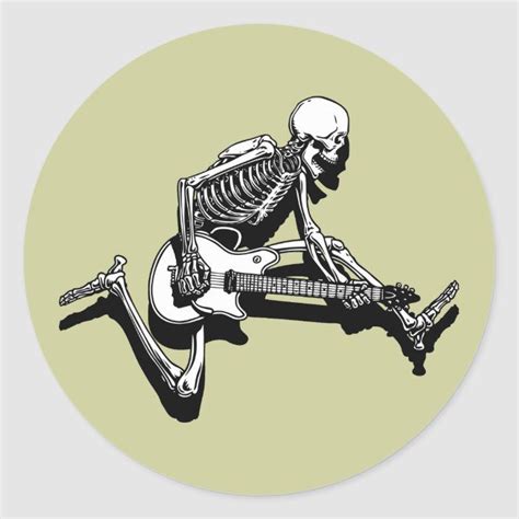 Skeleton Guitarist Jump Classic Round Sticker In 2021