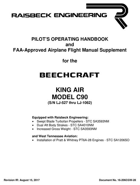 Raisbeck Engineering Beechcraft King Air C Pilot Operating Handbook