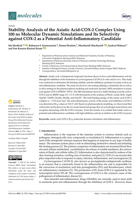 Pdf Stability Analysis Of The Asiatic Acid Cox Complex Using Ns