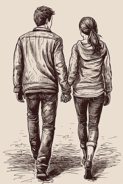 A drawing of a couple holding hands | Premium AI-generated vector