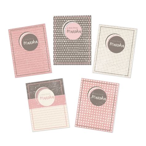 Trendy Personalized Note Cards 5 Designs Pink Gray Polka Dots