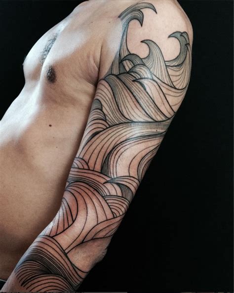 Beautiful Linework Waves By Belly Button Tattoo Shop Wave Tattoo