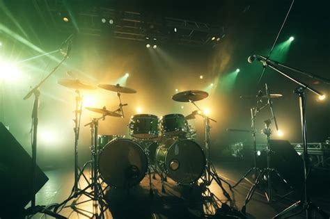 Premium Ai Image Drum Set On A Stage With A Microphone And A Drum Set