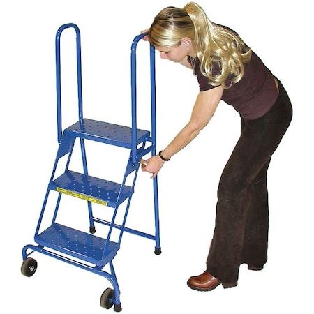 Ballymore 50 1 2 H Steel Folding Rolling Ladder Steel 30 H 3 Steps