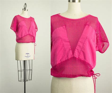 S Vintage Hot Pink Fishnet Slouchy Cropped Shirt Size Etsy Pink