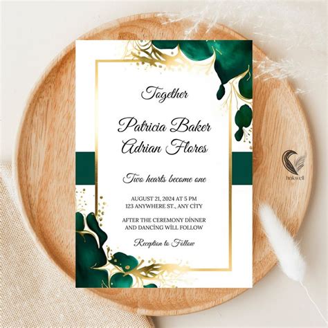 Emerald Green And Golden Yellow Wedding Invitation Template Teal