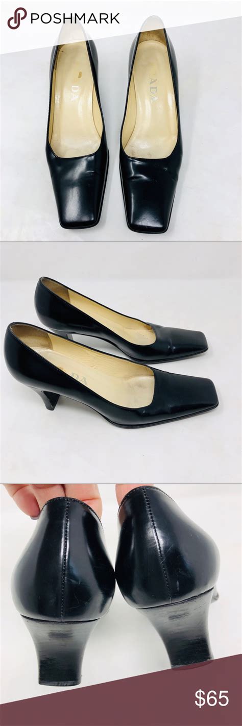 Prada Vintage Square Toe Leather Pumps Pair Of Vintage Prada Black