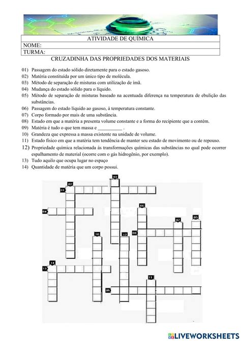 Cruzadinha Das Propriedades Dos Materiais Worksheet Workbook School