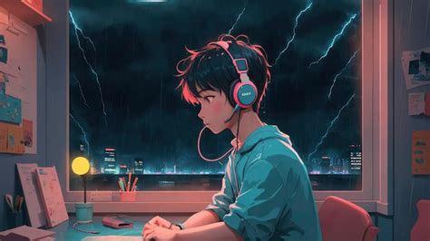 Premium Ai Image Lofi Boy Relaxing Study Session With Chill Vibes