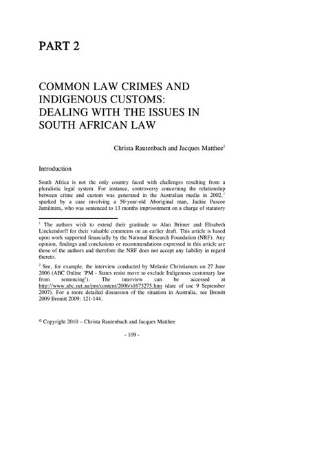 Pdf Common Law Crimes And Indigenous Customs Dealing With The Issues